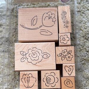 Wooden Floral Rubber Stamp Set - Wooden rubber stamps